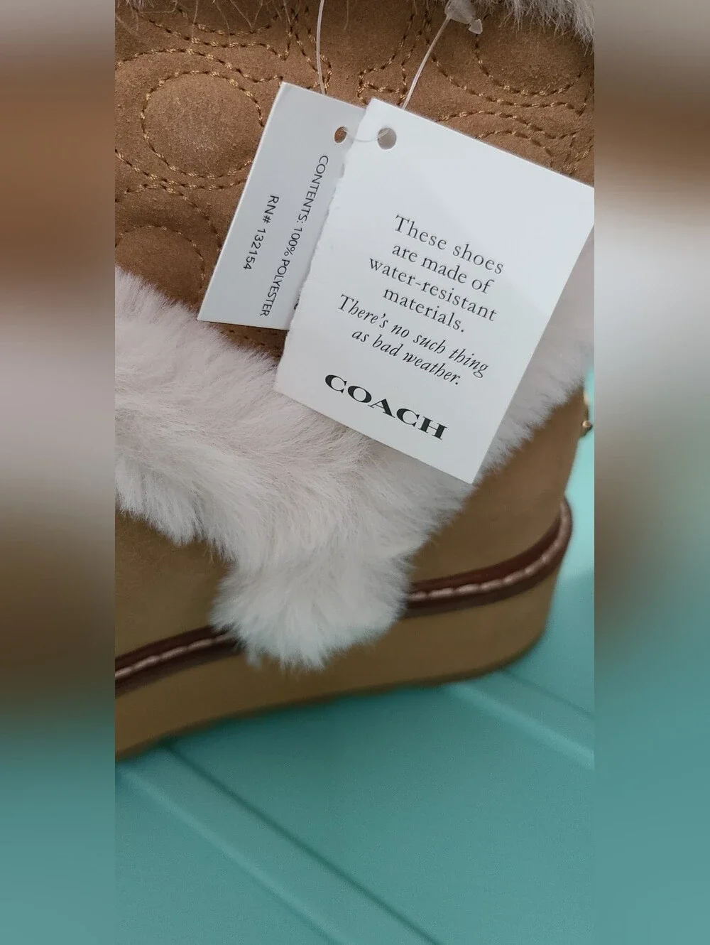 Coach☆ Authentic Izzie Signature Suede & Faux Sherling Fur trim Boots
